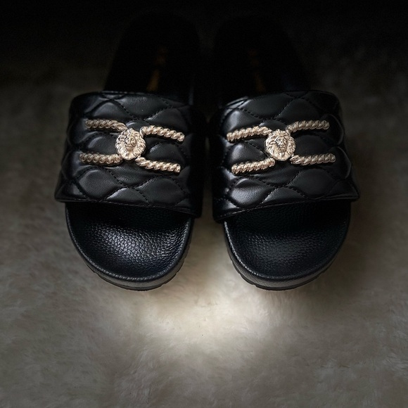 Anne Klein Black Quilted Sandals with Silver Detail - Picture 5 of 6